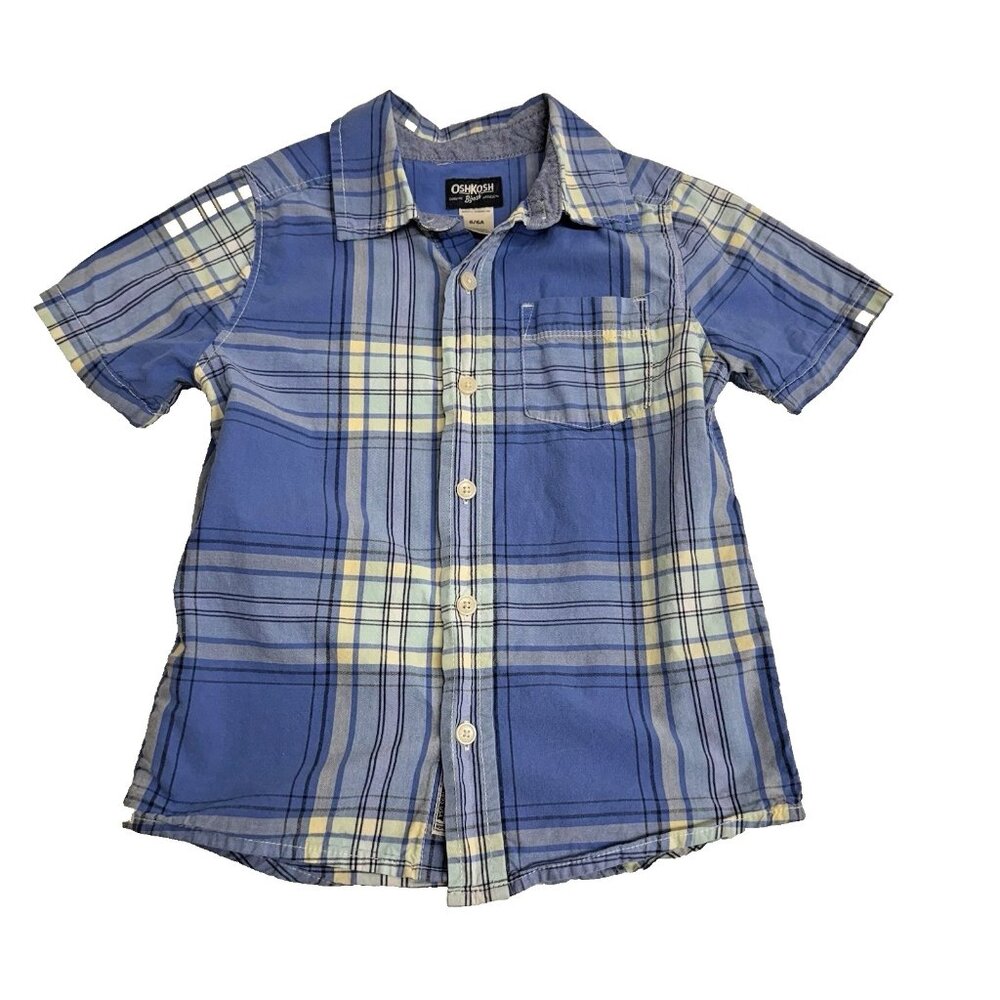 Osh Kosh B’gosh boys size 6 short sleeve button down blue white plaid Easter